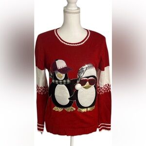 Holiday Time Red Penguin Crew Neck Sweater